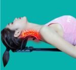 Arc-shaped cervical stretcher for neck pain relief and spinal alignment. Combines acupuncture, massage, and magnet therapy. Made of durable NBR and ABS/PP materials. Portable and available in various colors.