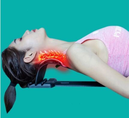 Arc-shaped cervical stretcher for neck pain relief and spinal alignment. Combines acupuncture, massage, and magnet therapy. Made of durable NBR and ABS/PP materials. Portable and available in various colors.