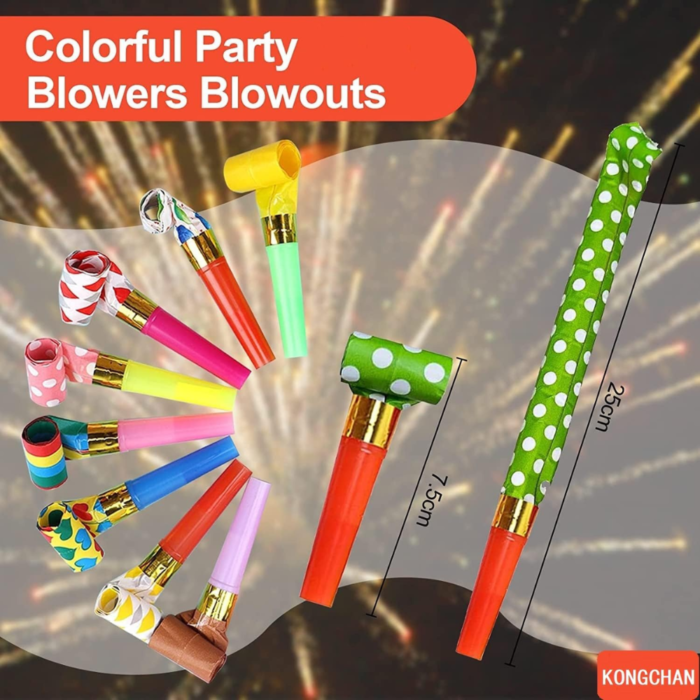 These colorful party blowouts are fun, durable, and perfect for any celebration. Great for party favors and creating a lively atmosphere!